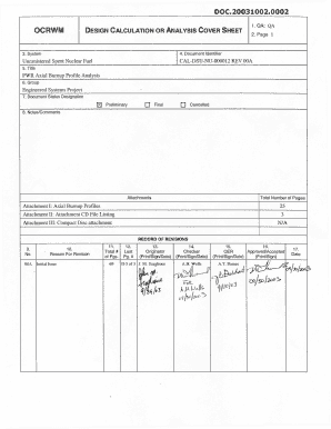 Design Calculation CAL DSU NU 000012, Rev 00A to &quot;PWR Axial Burnup Profile Analysis &quot; Cover Sheet to Page II 3 of 3 Pb  Form