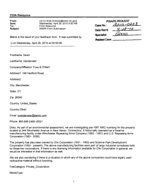 FOIAPA 0208 Winchester Repeating Arms Co 1883 1981 Andor US Repeating Arms Corp 1883 1981, 344 Winchester Avenue, New Haven, CT,  Form