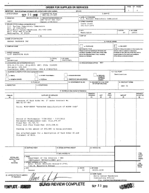 ORDER for SUPPLIES or SERVICES IMPORTANT 1 Pbadupws Nrc  Form