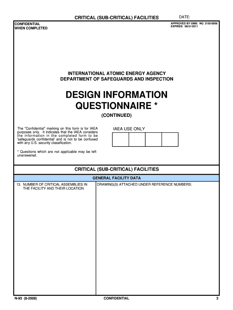 IAEA Form N 93 Critical Sub Critical Facilities Design Information Questionnaire