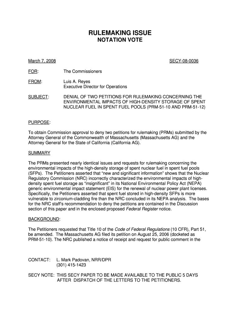 Denial of Two Petitions for Rulemaking Concerning the NRC Nrc  Form