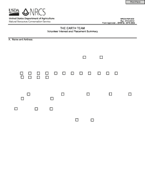 Earth Team Volunteer Interest and Placement Summary  Form