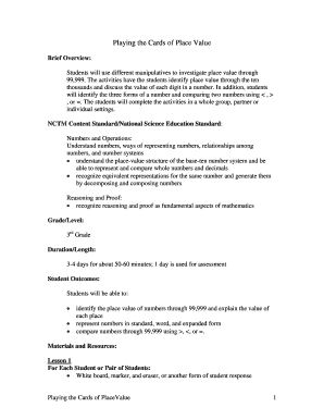 Playing the Cards of Place Value  Form