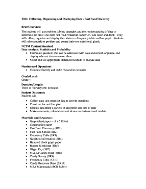 Collecting, Organizing and Displaying Data Fast Food Discovery  Form