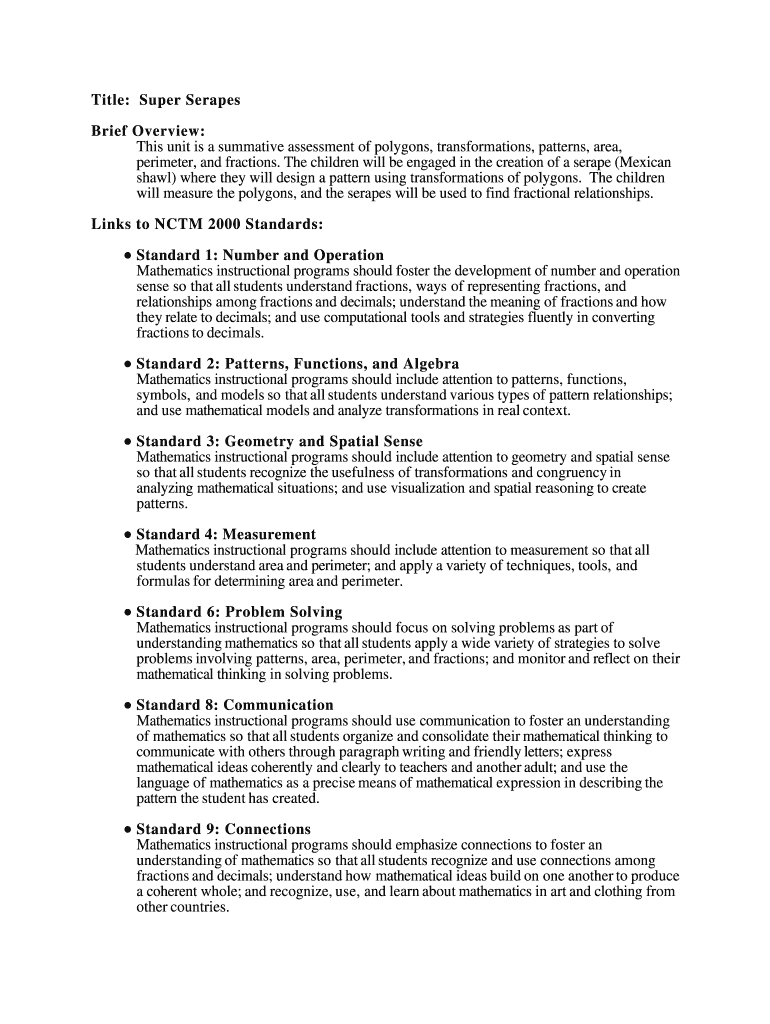 Title Super Serapes Brief Overview This Unit is a Summative Nsa  Form