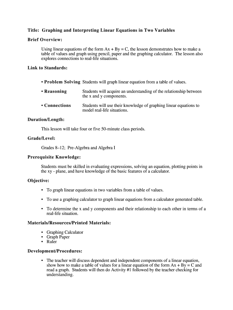 Title Graphing and Interpreting Linear Equations in Two Variables  Form