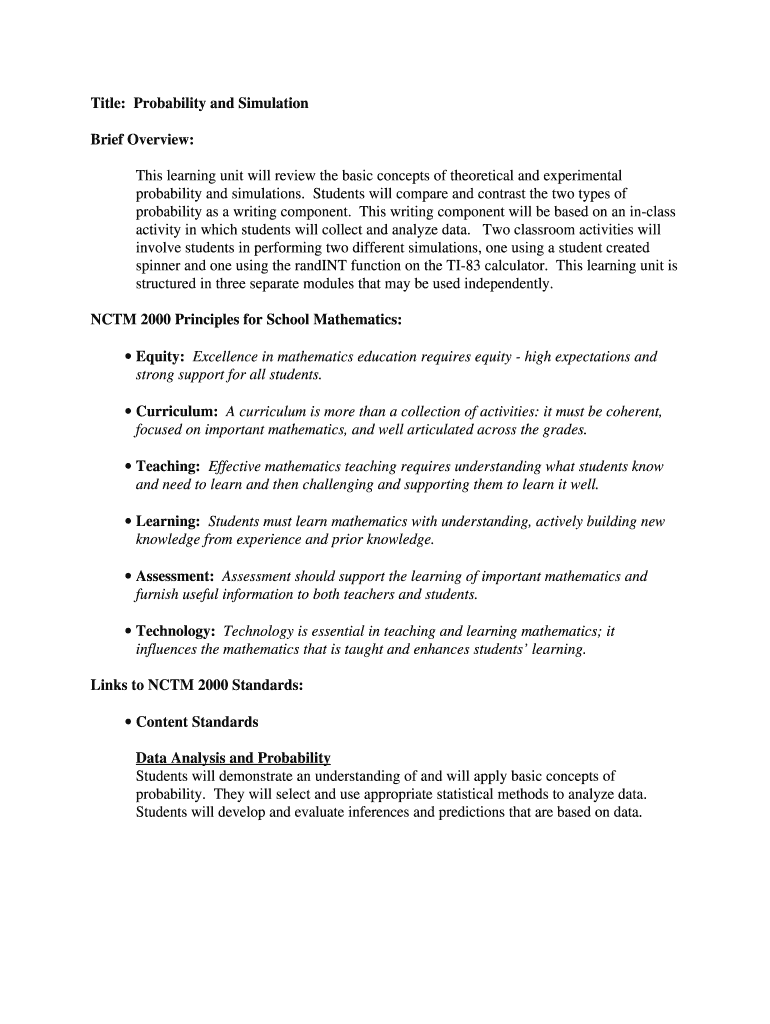 Title Probability and Simulation Brief Overview This Learning Unit  Form