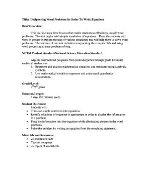 Deciphering Word Problems in Order to Write Equations Middle School AlgebraGraphingStatistics  Form