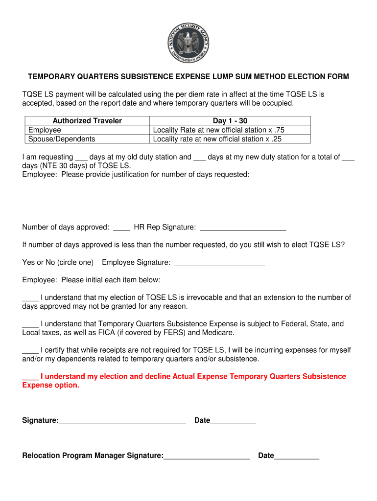 Lump Sum Method Nsa  Form