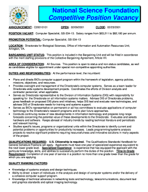 Computer Specialist, GS 334 13 NSF  Form