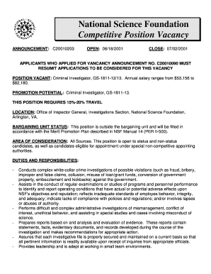 Criminal Investigator, GS 1811 1213 NSF  Form