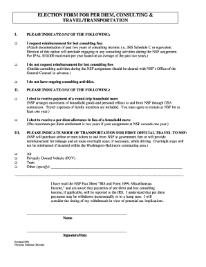 ELECTION FORM for PER DIEM, CONSULTING &amp; Nsf