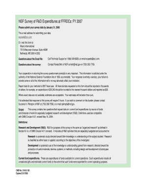 NSF Survey of R&amp;D Expenditures at FFRDCs FY Nsf  Form