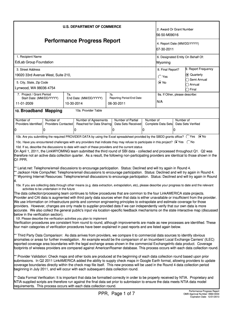 On April 1, , the LinkWYOMING Team Submitted the Third Round of SBI Data Collected and Processed Throughout Q1 Www2 Ntia DOC  Form