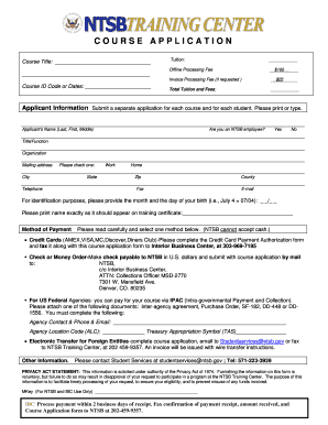 Training Center Course Application Form Ntsb