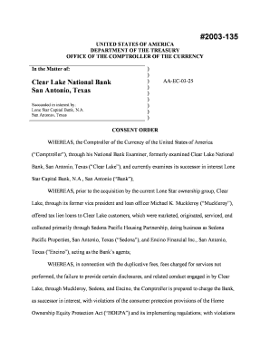 Cease and Desist # 135 Clear Lake National Bank, San Antonio, Texas  Form