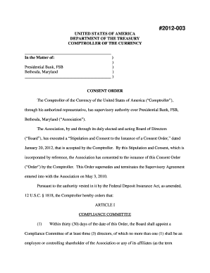 Ea2012 003 DOC Presidential Bank, FSB, Bethesda, Maryland Occ  Form