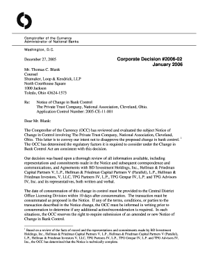 Corporate Decision 02 the Private Trust Company, National Association, Cleveland, Ohio Occ  Form