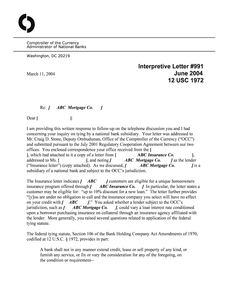 Interpretive Letter #991  Form