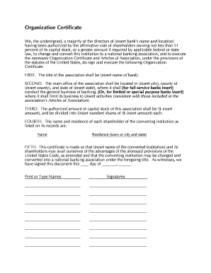 Organization Certificate Occ  Form