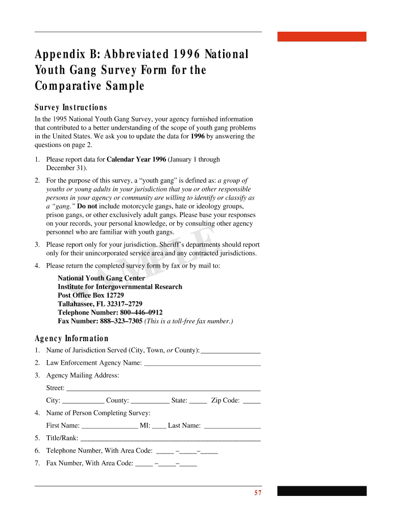 SAMPLE Appendix B Abbreviated National Youth Gang Ojjdp  Form