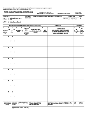 Record of Acquisition and Dogs and Cats on Hand APHIS US Aphis Usda  Form