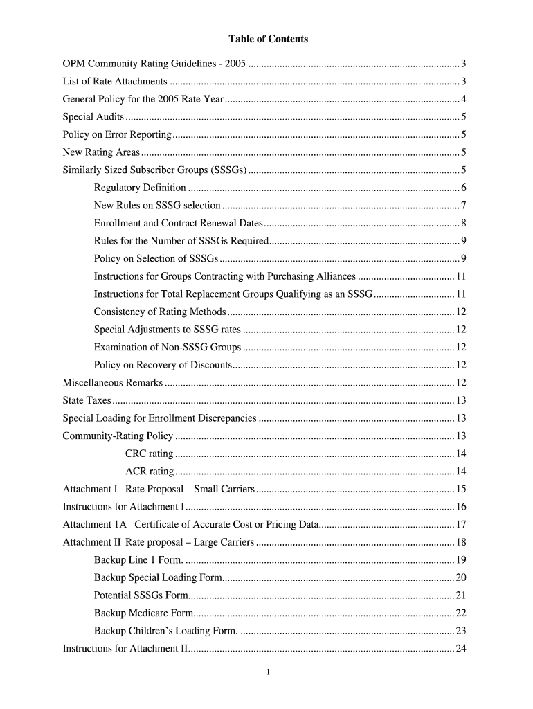 Table of Contents OPM Community Rating Guidelines Opm  Form