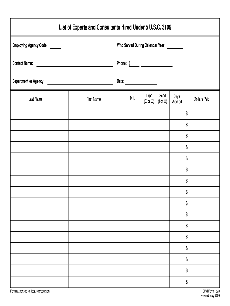 List of Experts and Consultants Hired under 5 U S C 3109 Office of  Form