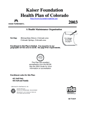 Kaiser Foundation Health Plan of Colorado Httpwww Opm  Form