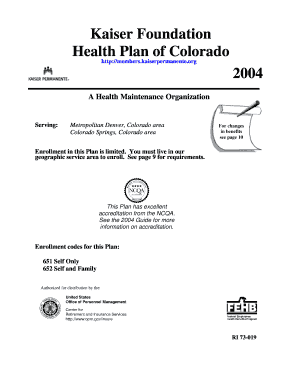 Kaiser Foundation Health Plan of Colorado Httpmembers Opm  Form