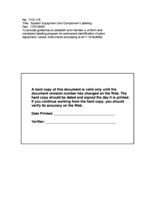 Y10 176, System Equipment and Component Labeling Y10 176, System Equipment and Component Labeling Oro Doe  Form