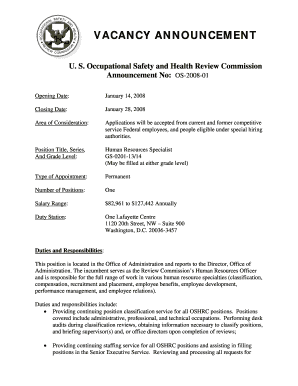 Occupational Safety and Health Review Commission Announcement No OS 01 Opening Date January 14, Closing Date January 28, Area of  Form