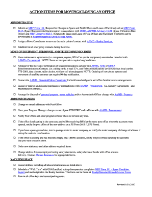 ACTION ITEMS for MOVINGCLOSING an OFFICE  Form