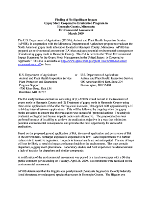 Gypsy Moth Cooperative Eradication Program in Hennepin APHIS Aphis Usda  Form