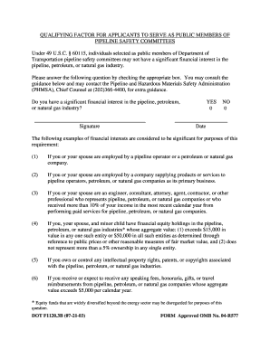 QUALIFYING FACTOR for APPLICANTS to SERVE as PUBLIC MEMBERS of RSPA PIPELINE SAFETY COMMITTEES Phmsa Dot  Form