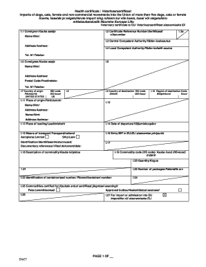 Health Certificate Veterinaarsertifikaat Aphis Usda  Form