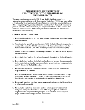 IMPORT HEALTH REQUIREMENTS of Aphis Usda  Form