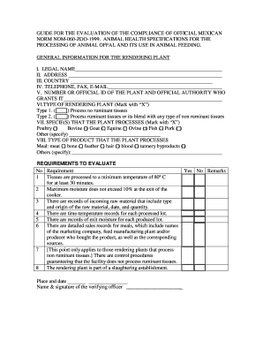 Endorsing Facility Questionnaires for Mexico Mexico Rendering or Blending Facility Questionnaires as a Part of the Export Proces  Form