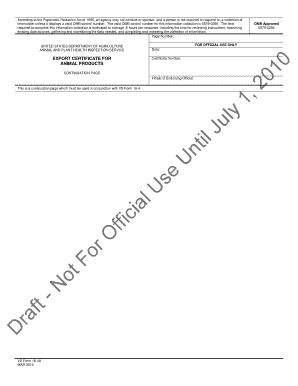 Draft Not for Official Use until July 1, APHIS  Form