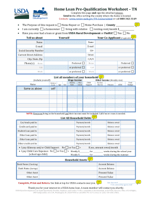 Usda Home Loan Prequalification Worksheet Online Form