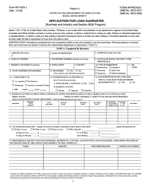 APPLICATION for LOAN GUARANTEE USDA Rural Rurdev Usda  Form