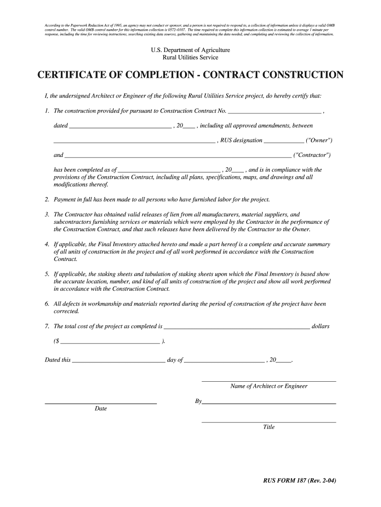Certificate of Completion for Insurance Claim  Form