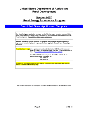 Simplified Grant Application Template Rurdev Usda  Form