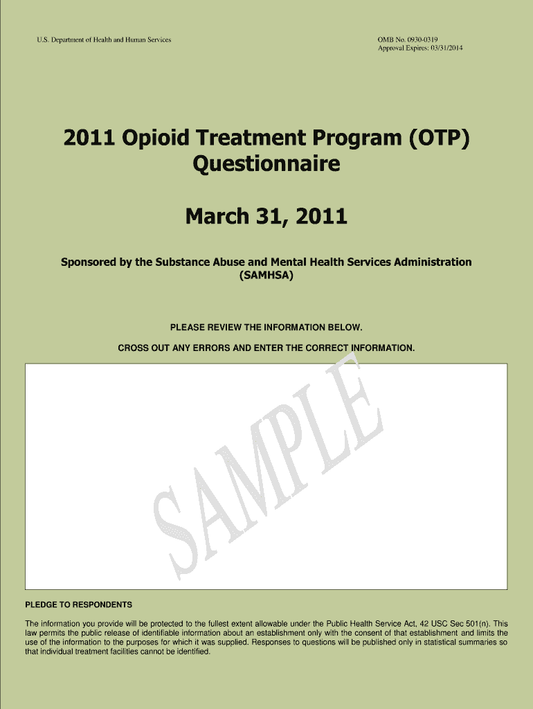Opioid Treatment Program OTP Questionnaire Questionnaire Wwwdasis Samhsa  Form