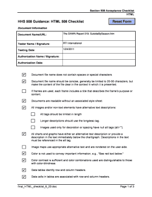 Section 508 Acceptance Checklist  Form