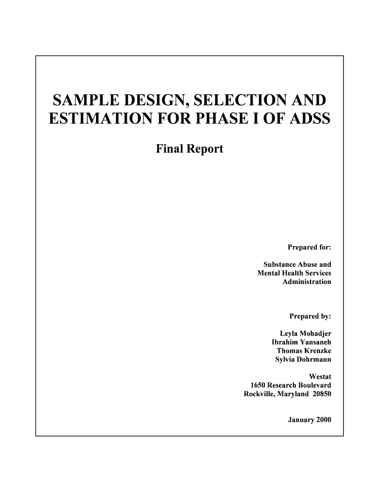 Sample Design, Selection, and Estimation for Phase I of ADSS Samhsa  Form