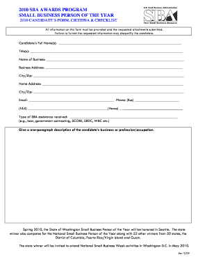 SMALL BUSINESS PERSON of the YEAR Archive Sba  Form