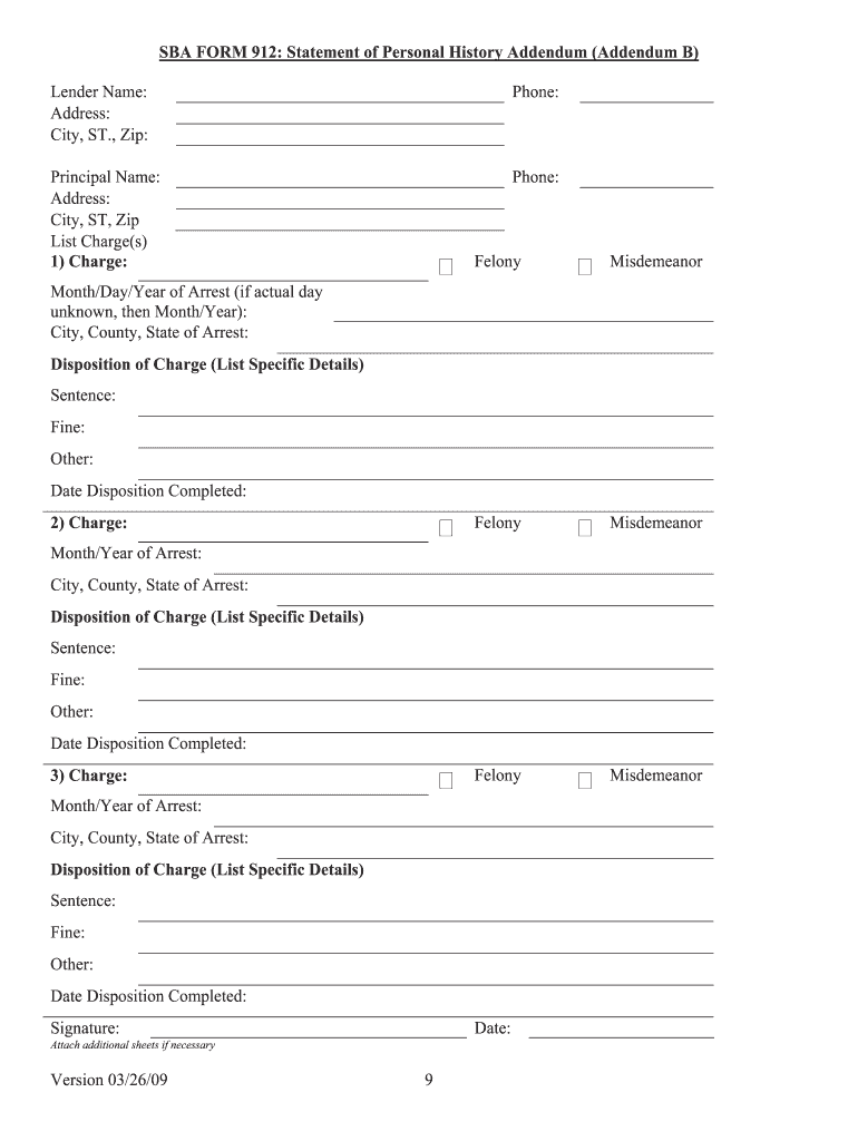  Sba Form 912 Addendum B 2009