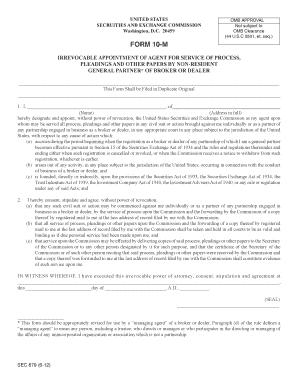 Form 10 M Irrevocable Appointment of Agent for Service of Process, Pleadings and Other Papers by Non Resident General Partner of