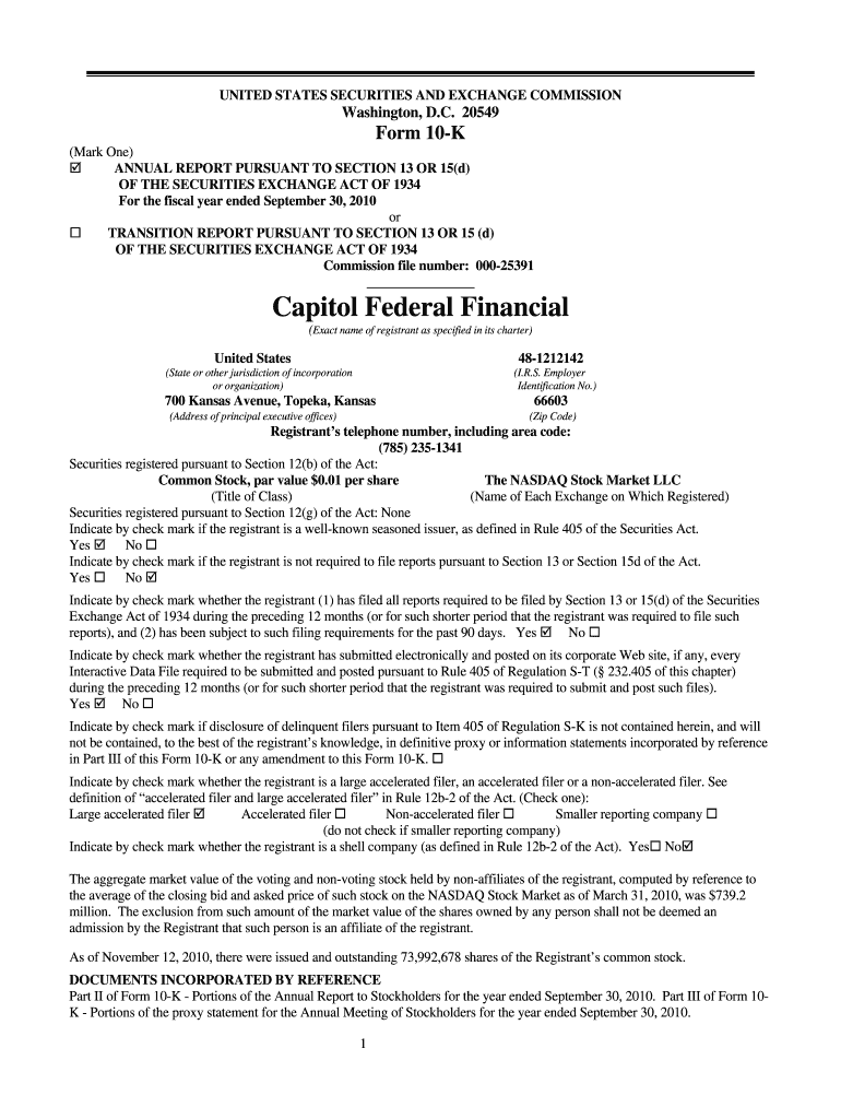 Capitol Federal Financial Securities and Exchange Commission Sec  Form